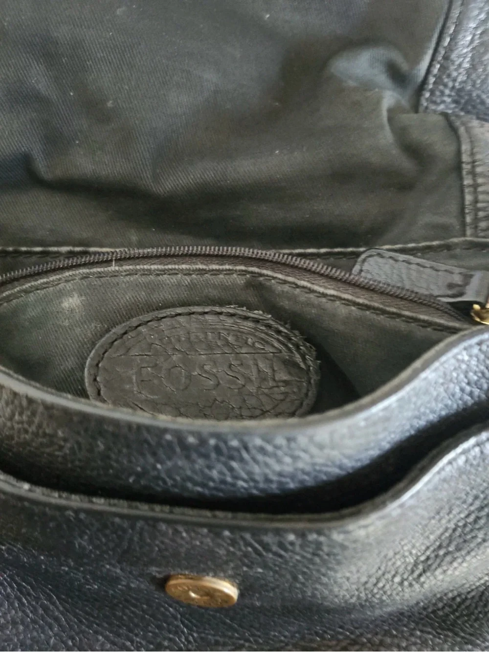 Vintage Fossil Preston Black Pebble Leather Flap Crossbody Shoulder Bag